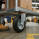 Pressed Steel Swivel Castors with Black Rubber on Pressed Steel Wheel - 80mm to 200mm