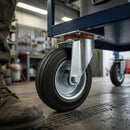 Pressed Steel Swivel Castors with Black Rubber on Pressed Steel Wheel - 80mm to 200mm