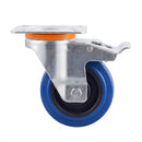Pressed Steel Swivel Castors with Blue Polyamide Rubber Wheel and Directional Brake