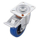 Pressed Steel Swivel Castors with Blue Polyamide Rubber Wheel and Directional Brake
