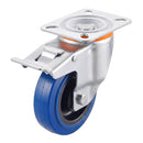 Pressed Steel Swivel Castors with Blue Polyamide Rubber Wheel and Directional Brake