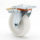 Pressed Steel Swivel Castors with Brake & White Nylon Wheels - 80mm-200mm, 120kg-230kg Load