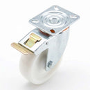 Pressed Steel Swivel Castors with Brake & White Nylon Wheels - 80mm-200mm, 120kg-230kg Load
