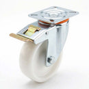Pressed Steel Swivel Castors with Brake & White Nylon Wheels - 80mm-200mm, 120kg-230kg Load