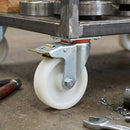 Pressed Steel Swivel Castors with Brake & White Nylon Wheels - 80mm-200mm, 120kg-230kg Load