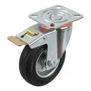 Pressed Steel Swivel Castors with Brake and Black Rubber on Pressed Steel Wheel
