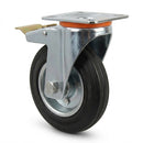 Pressed Steel Swivel Castors with Brake and Black Rubber on Pressed Steel Wheel