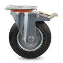 Pressed Steel Swivel Castors with Brake and Black Rubber on Pressed Steel Wheel