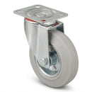 Pressed Steel Swivel Castors with Grey Rubber on Pressed Steel Wheel - 80mm to 200mm
