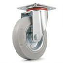 Pressed Steel Swivel Castors with Grey Rubber on Pressed Steel Wheel - 80mm to 200mm