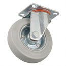 Pressed Steel Swivel Castors with Grey Rubber on Pressed Steel Wheel - 80mm to 200mm