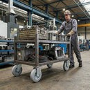 Pressed Steel Swivel Castors with Grey Rubber on Pressed Steel Wheel - 80mm to 200mm