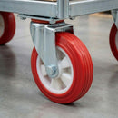 Pressed Steel Swivel Castors with Red Thermoplastic on White Nylon Wheel - 80mm-150mm