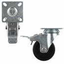 White Smoke 50mm Pressed Steel Swivel Castor Wheel with Brake - Black Polypropylene & 4-Hole Top Plate - 55kg Load