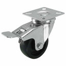 White Smoke 50mm Pressed Steel Swivel Castor Wheel with Brake - Black Polypropylene & 4-Hole Top Plate - 55kg Load
