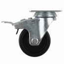 White Smoke 50mm Pressed Steel Swivel Castor Wheel with Brake - Black Polypropylene & 4-Hole Top Plate - 55kg Load