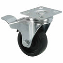 White Smoke 50mm Pressed Steel Swivel Castor Wheel with Brake - Black Polypropylene & 4-Hole Top Plate - 55kg Load