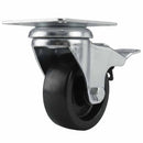 White Smoke 50mm Pressed Steel Swivel Castor Wheel with Brake - Black Polypropylene & 4-Hole Top Plate - 55kg Load