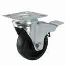 White Smoke 50mm Pressed Steel Swivel Castor Wheel with Brake - Black Polypropylene & 4-Hole Top Plate - 55kg Load