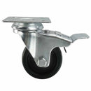 White Smoke 50mm Pressed Steel Swivel Castor Wheel with Brake - Black Polypropylene & 4-Hole Top Plate - 55kg Load