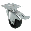 White Smoke 50mm Pressed Steel Swivel Castor Wheel with Brake - Black Polypropylene & 4-Hole Top Plate - 55kg Load