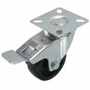 White Smoke 50mm Pressed Steel Swivel Castor Wheel with Brake - Black Polypropylene & 4-Hole Top Plate - 55kg Load