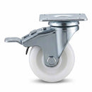White Smoke 50mm Pressed Steel Swivel Castor Wheel with Brake - White Nylon & 4-Hole Top Plate - 50kg Load Capacity