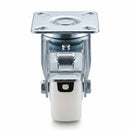 White Smoke 50mm Pressed Steel Swivel Castor Wheel with Brake - White Nylon & 4-Hole Top Plate - 50kg Load Capacity