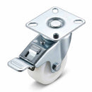 White Smoke 50mm Pressed Steel Swivel Castor Wheel with Brake - White Nylon & 4-Hole Top Plate - 50kg Load Capacity