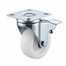 White Smoke 50mm Pressed Steel Swivel Castor Wheel with Brake - White Nylon & 4-Hole Top Plate - 50kg Load Capacity
