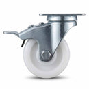 White Smoke 50mm Pressed Steel Swivel Castor Wheel with Brake - White Nylon & 4-Hole Top Plate - 50kg Load Capacity