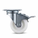 White Smoke 50mm Pressed Steel Swivel Castor Wheel with Brake - White Nylon & 4-Hole Top Plate - 50kg Load Capacity