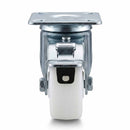 White Smoke 50mm Pressed Steel Swivel Castor Wheel with Brake - White Nylon & 4-Hole Top Plate - 50kg Load Capacity