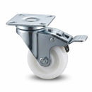 White Smoke 50mm Pressed Steel Swivel Castor Wheel with Brake - White Nylon & 4-Hole Top Plate - 50kg Load Capacity
