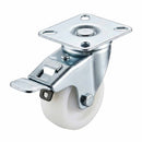 White Smoke 50mm Pressed Steel Swivel Castor Wheel with Brake - White Nylon & 4-Hole Top Plate - 50kg Load Capacity