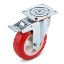 Swivel Castors with Brake and Red Thermoplastic on White Nylon Wheel - 80mm-150mm