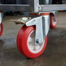 Swivel Castors with Brake and Red Thermoplastic on White Nylon Wheel - 80mm-150mm