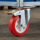 Swivel Castors with Brake and Red Thermoplastic on White Nylon Wheel - 80mm-150mm