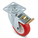 Swivel Castors with Brake and Red Thermoplastic on White Nylon Wheel - 80mm-150mm