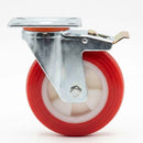 Swivel Castors with Brake and Red Thermoplastic on White Nylon Wheel - 80mm-150mm