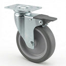 Swivel Castors with Brake and Thermoplastic Rubber Wheel - 60mm-125mm, 40kg-100kg Load
