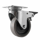 White Smoke 75mm Swivel with Braked Castor Wheel - Grey Rubber on Polypropylene & 4-Hole Top Plate - 70kg Load