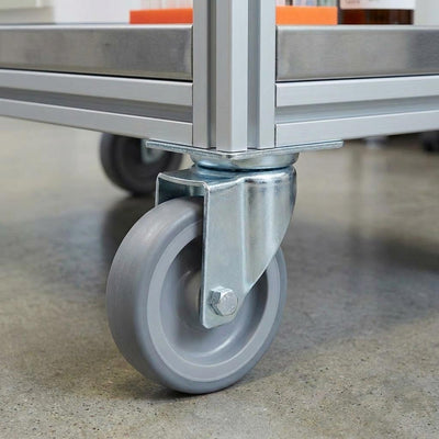 Zinc Plated Swivel Castors with Grey Thermoplastic Rubber Wheel - 60mm-125mm, 40kg-100kg Load
