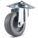 Zinc Plated Swivel Castors with Grey Thermoplastic Rubber Wheel - 60mm-125mm, 40kg-100kg Load