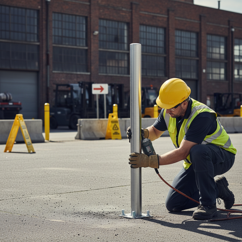 Dark Gray Heavy Duty Fixed Steel Security Bollard - 1200mm Tall