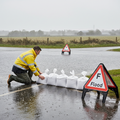 Premium Sand Bags and Flood Traffic Sign Kit - Essential (20 x Bags)