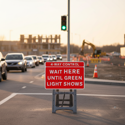 4-Way Control Traffic Sign Face for Quick-Fit Frames – High Visibility