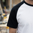 Two-Tone Cotton Crew Neck Work T-Shirt - White/Black