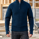 Half-Zip Wool Work Sweater with Reinforced Elbows - Navy