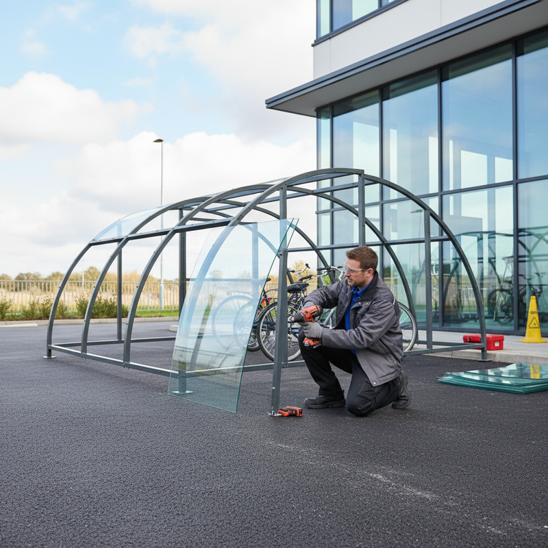 Light Steel Blue Premium Clear PETG Compound Cycle Shelter with Mesh Doors - 2m-5m